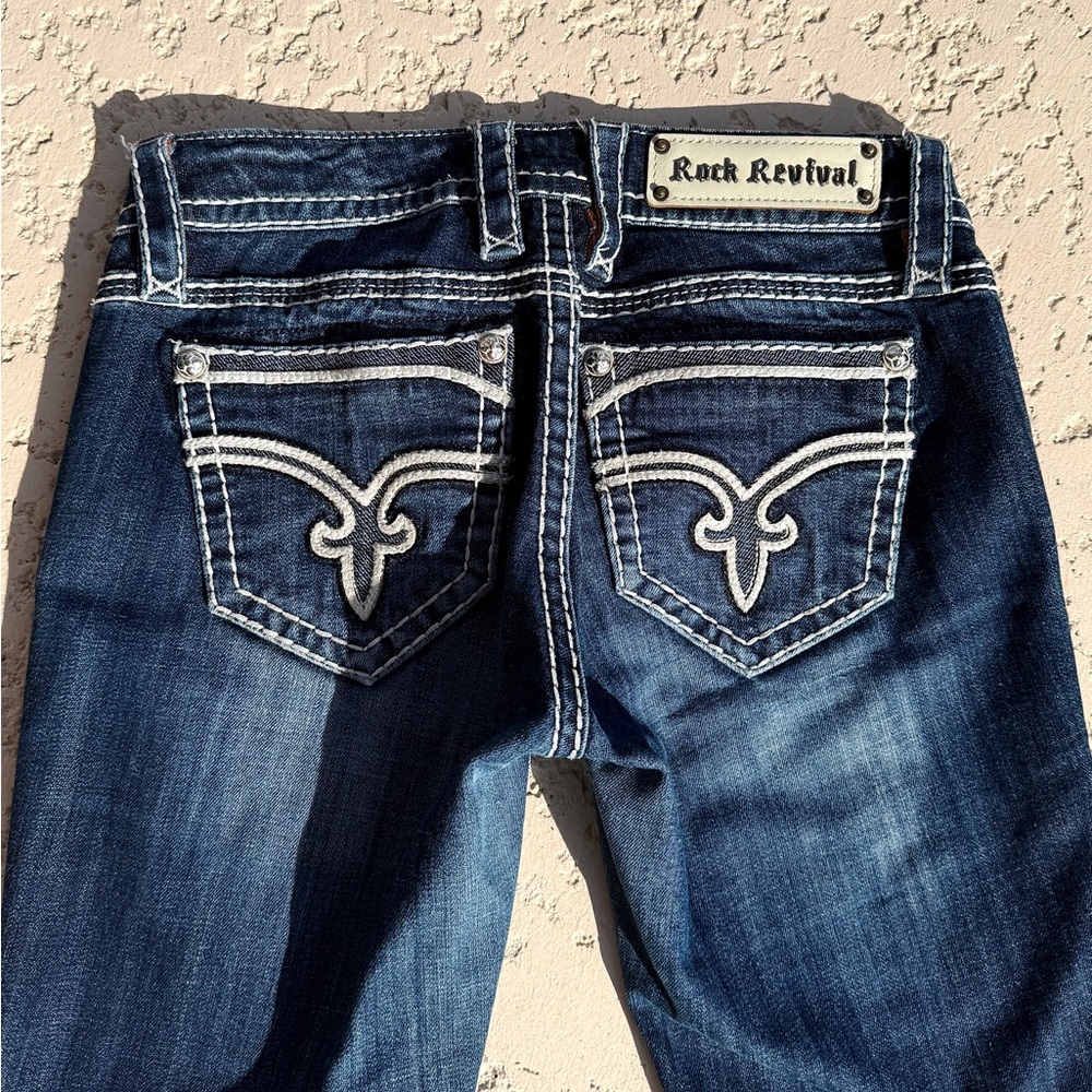 Rock Revival Jeans Women Size 26 Dee Boot Rhinestone Thick Stitch Pockets Blue - Picture 9 of 10